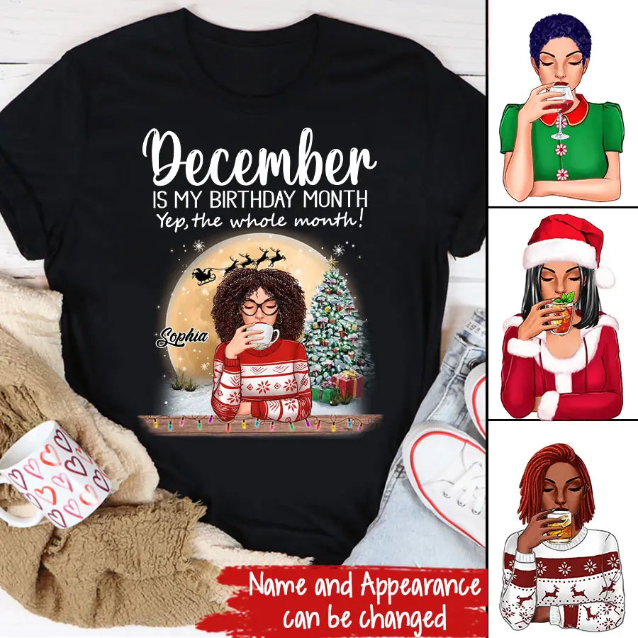 Custom December Birthday Shirt For Woman, Queens Are Born In December Gifts, Melanin Afro Woman Shirt, Black Girl Tee, Afro Queen Gift