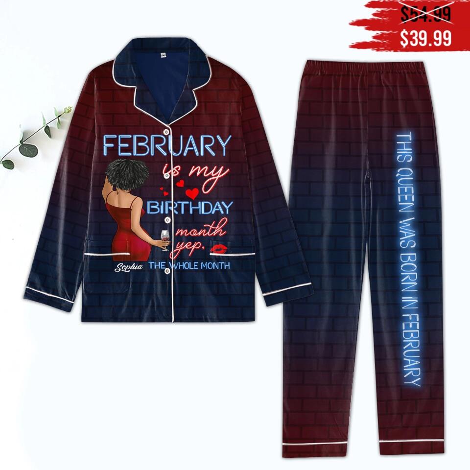 Women&#39;s Pajamas Set For February Woman, A Queen Was Born In February, Birthday Pajamas, Birthday Gifts For February Woman, Custom Birthday Gifts