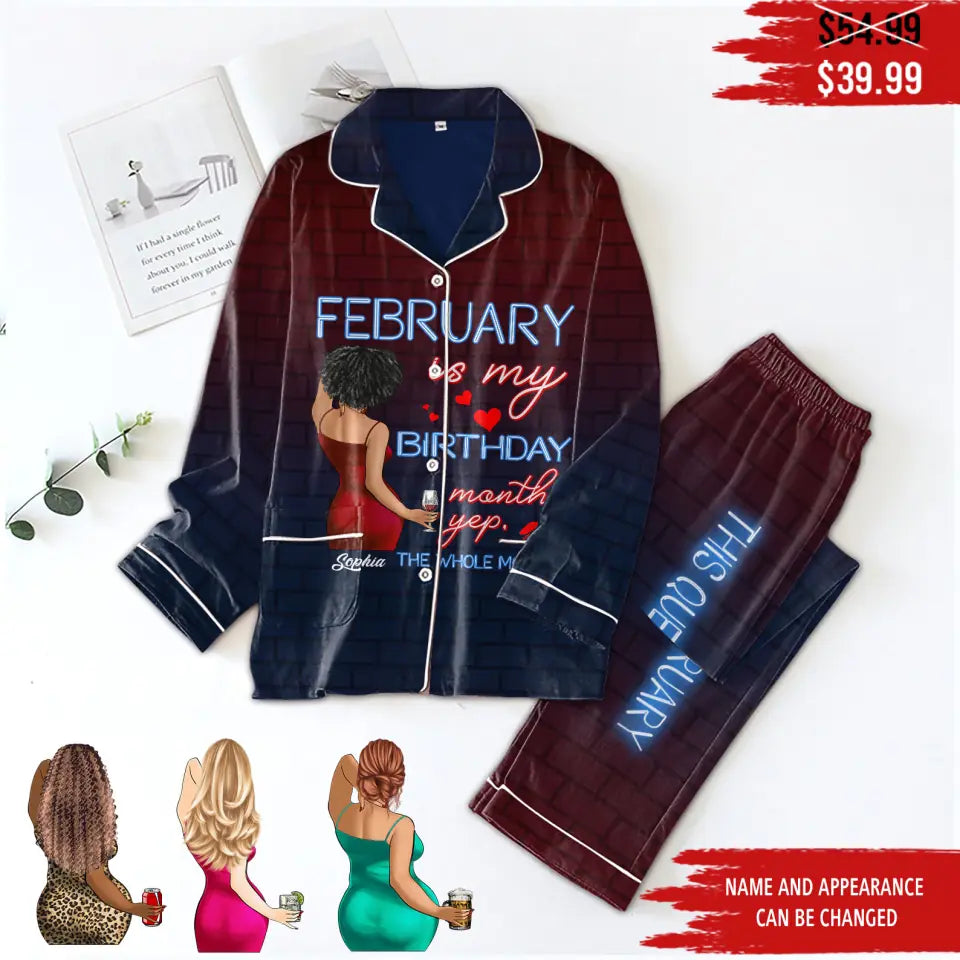 Women&#39;s Pajamas Set For February Woman, A Queen Was Born In February, Birthday Pajamas, Birthday Gifts For February Woman, Custom Birthday Gifts