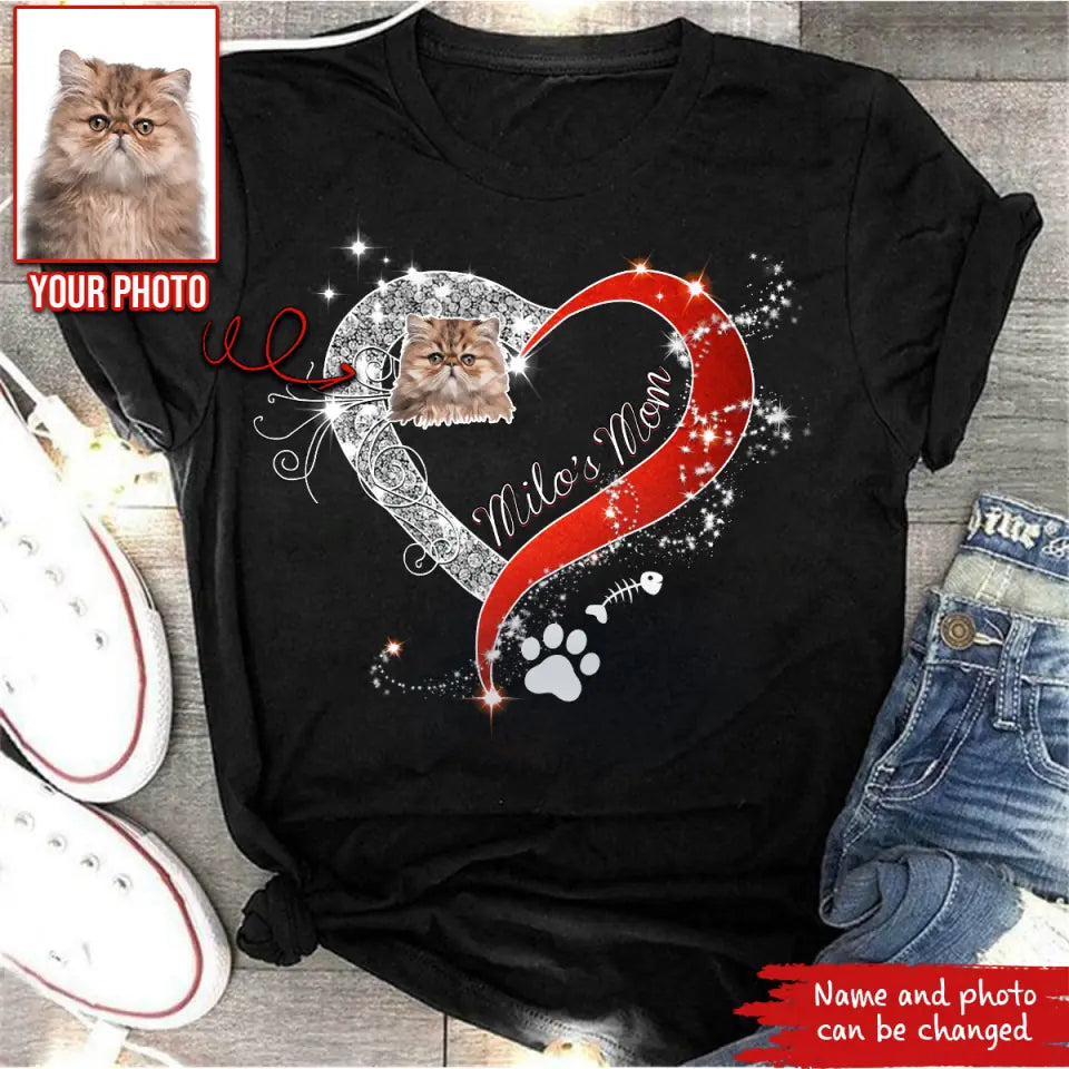 Custom Cat mom Shirt Customized Cat Photo & Text Personalized Cat Shirt  custom cat shirts Personalized Upload cat photo shirt