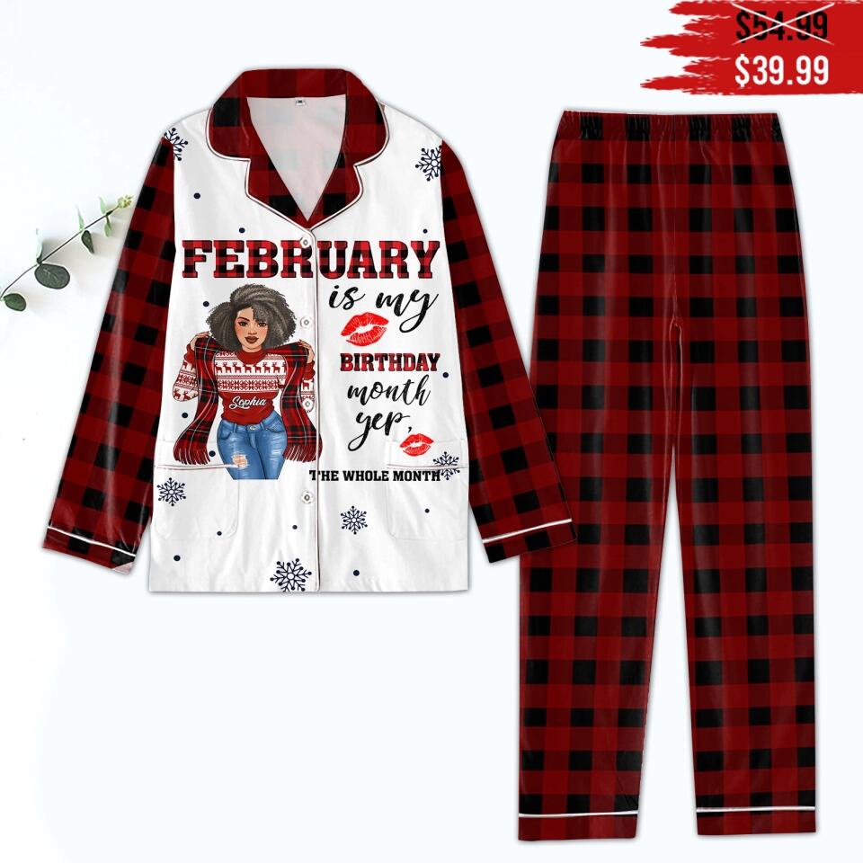 Women&#39;s Pajamas Set For February Woman, A Queen Was Born In February, Birthday Pajamas, Birthday Gifts For February Woman, Custom Birthday Gifts