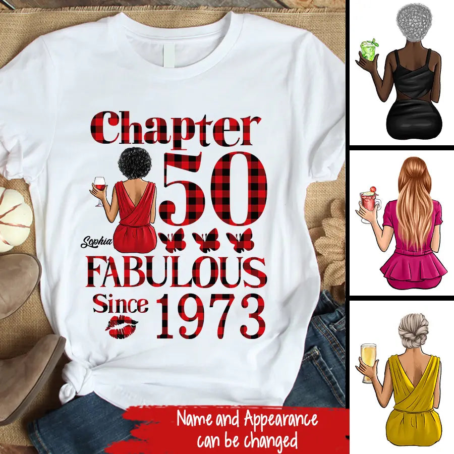 Chapter 50, Fabulous Since 1973 50th Birthday Unique T Shirt For Woman, Custom Birthday Shirt, Her Gifts For 50 Years Old , Turning 50 Birthday Cotton Shirt