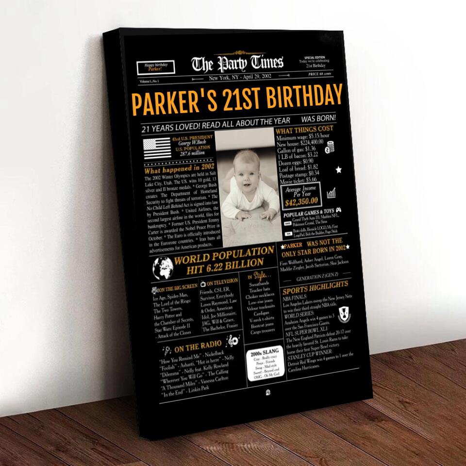 Custom 21st Birthday Gift Ideas Back in 2002 Birthday Newspaper Poster Canvas Turning 21 Birthday Party Decorations