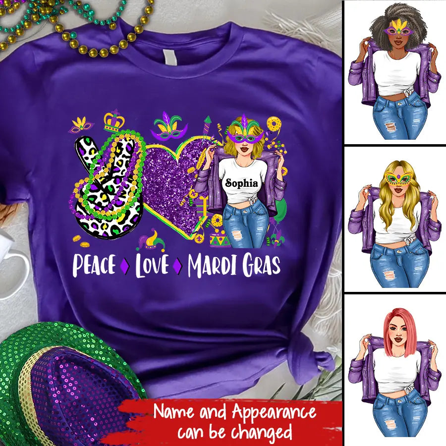 Peace Love Mardi Gras Shirt, Mardi Gras Shirt, Peace Shirt, Mardi Gras Gifts, Custom Mardi Gras Shirt, Mardi Gras Carnival Shirt