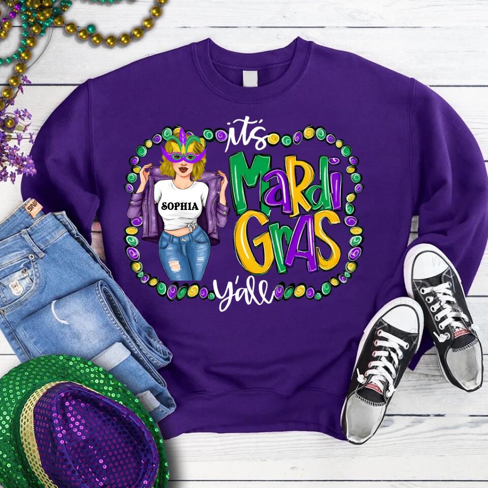 It&#39;s Mardi Gras Y&#39;all, Mardi Gras Shirt, Adult Mardi Gras Shirt, New Orleans Tee, Custom Mardi Gras Shirt