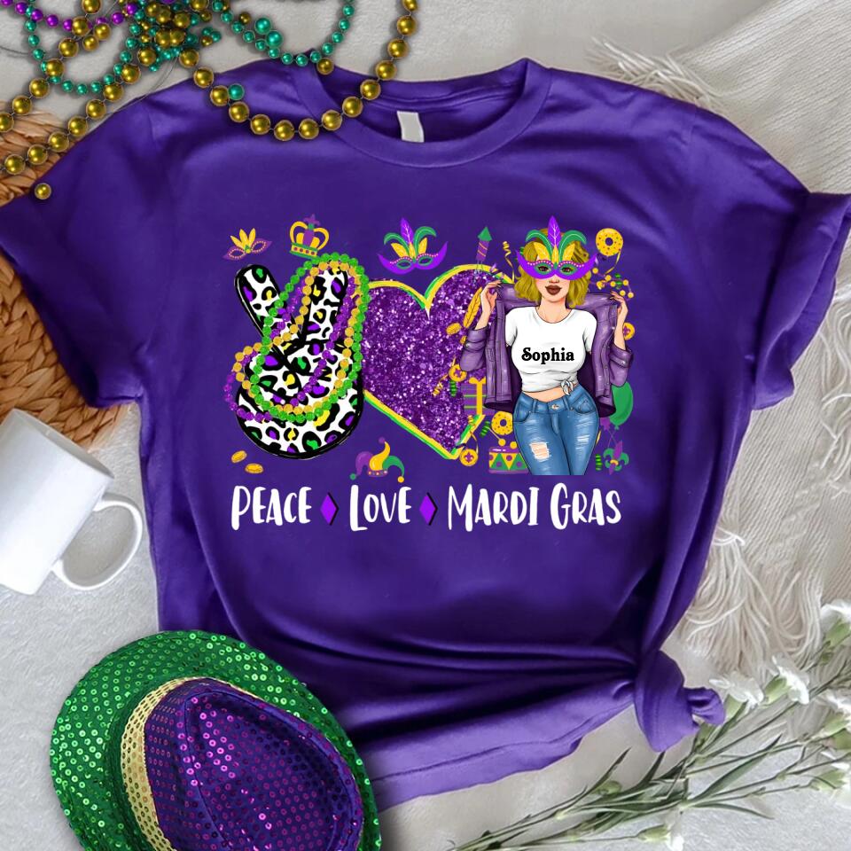 Peace Love Mardi Gras Shirt, Mardi Gras Shirt, Peace Shirt, Mardi Gras Gifts, Custom Mardi Gras Shirt, Mardi Gras Carnival Shirt