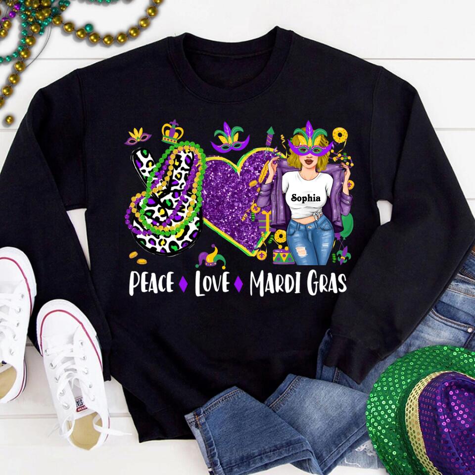 Peace Love Mardi Gras Shirt, Mardi Gras Shirt, Peace Shirt, Mardi Gras Gifts, Custom Mardi Gras Shirt, Mardi Gras Carnival Shirt