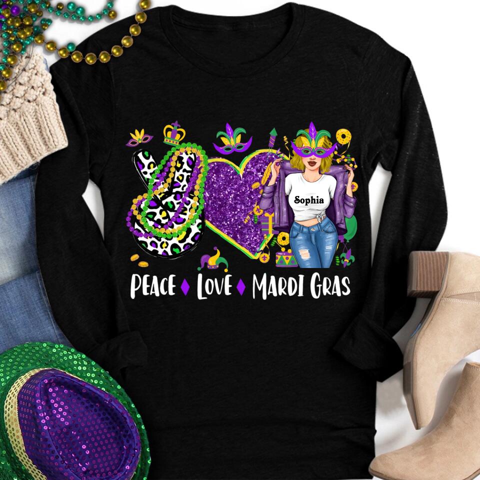 Peace Love Mardi Gras Shirt, Mardi Gras Shirt, Peace Shirt, Mardi Gras Gifts, Custom Mardi Gras Shirt, Mardi Gras Carnival Shirt