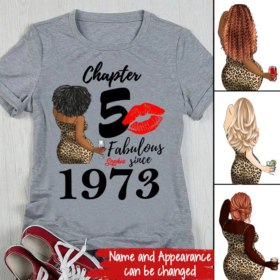 Chapter 50, Fabulous Since 1973 50th Birthday Unique T Shirt For Woman, Custom Birthday Shirt, Her Gifts For 50 Years Old , Turning 50 Birthday Cotton Shirt