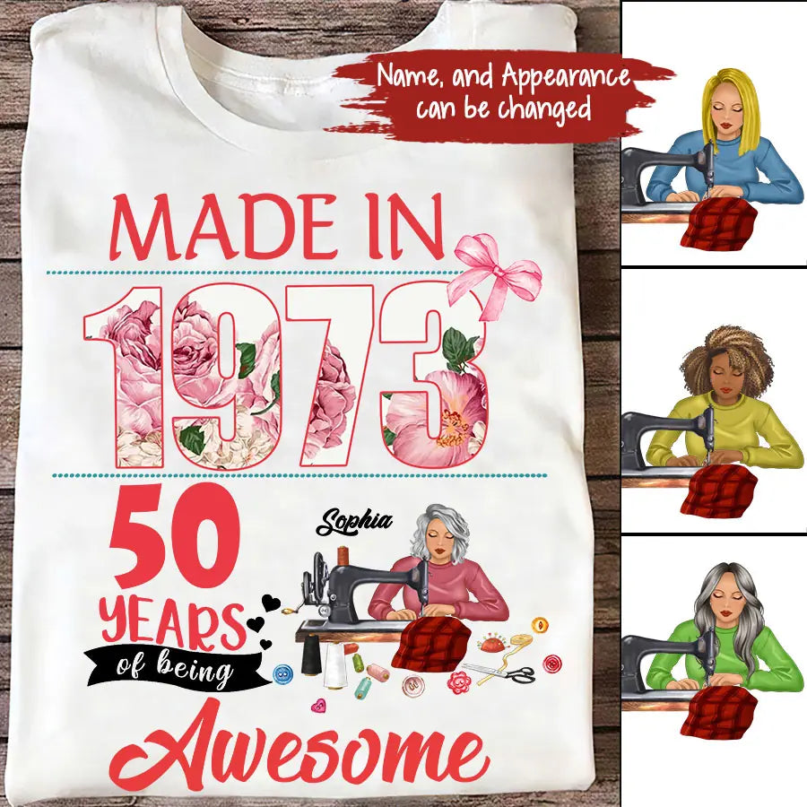 50th Birthday Shirts, Custom Birthday Shirts, Turning 50 Shirt For Women, Turning 50 And Fabulous Shirt, 1973 Shirt, Best Gifts For Women Turning 50, Gifts For Sewers, Sew Crafty, Sewing Lover Cotton Shirt For Women