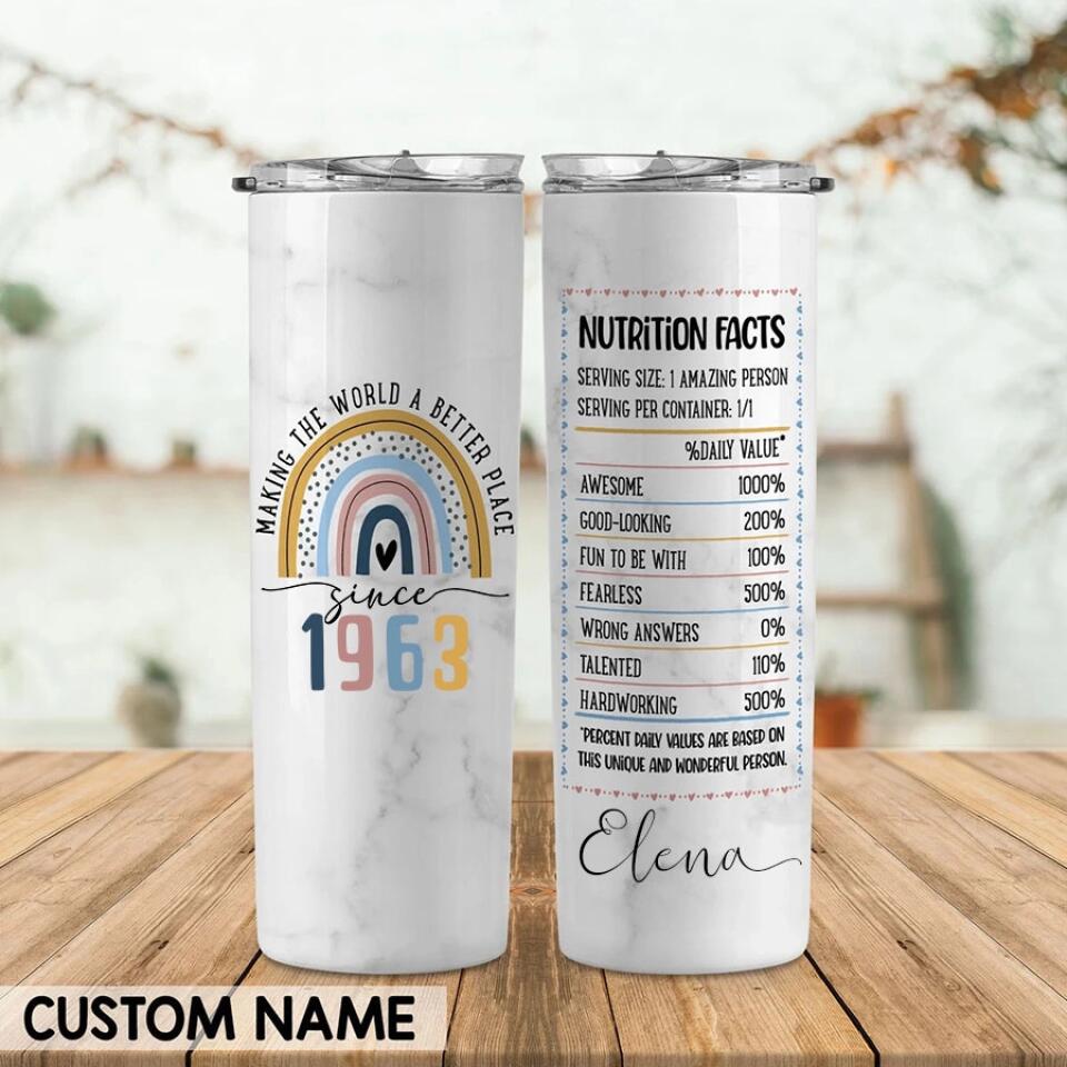 Personalized Skinny Tumbler - 60th Birthday Tumbler, Personalized 60th Birthday Gifts, Gifts For Women Turning 60, 60 And Fabulous