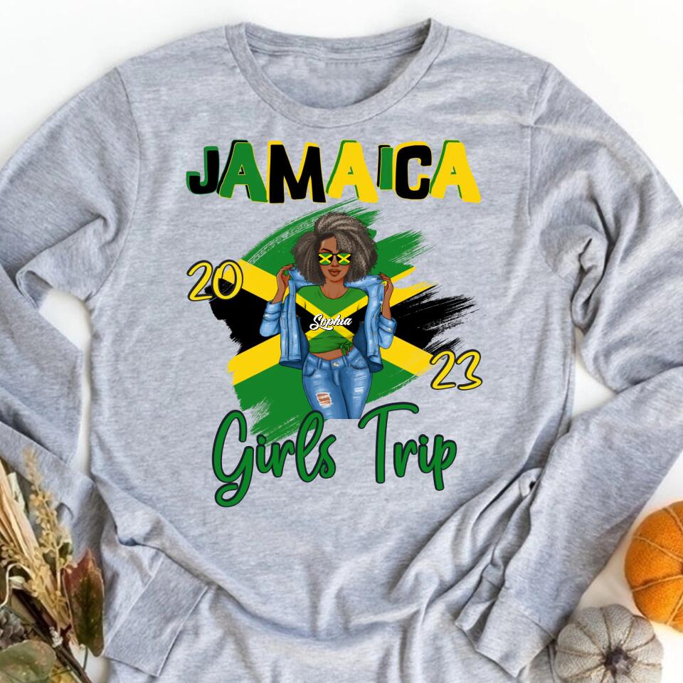 Jamaica Girl Queen Shirt Jamaincan Queen African American Afro Woman Jamaica Flag Gift Jamaica Girls Trip Vacation Travel Matching Lips 2023 T-Shirt