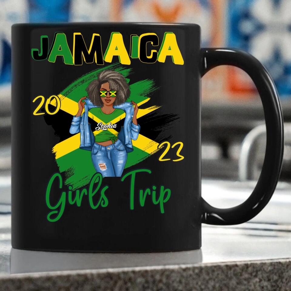 Jamaica Girl Queen Shirt Jamaincan Queen African American Afro Woman Jamaica Flag Gift Jamaica Girls Trip Vacation Travel Matching Lips 2023 T-Shirt