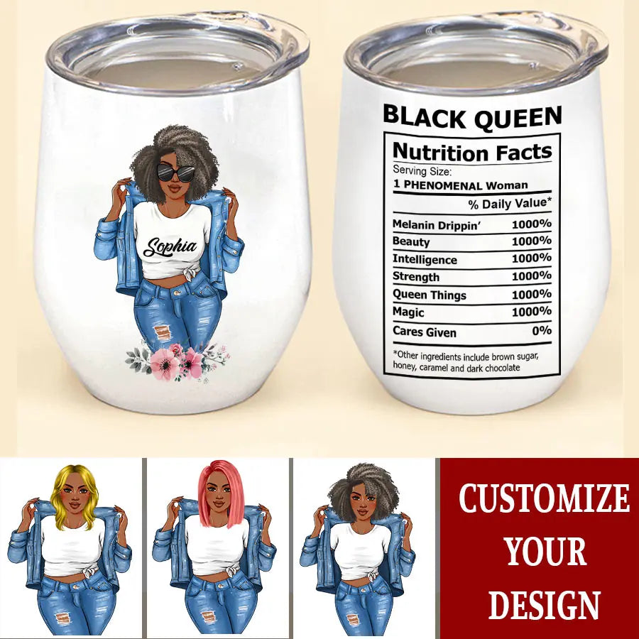 Personalized Wine Tumbler - Black Queen Nutrition Facts, Black Woman Tumbler, Nutrition Facts Tumbler, Black Queen Tumbler