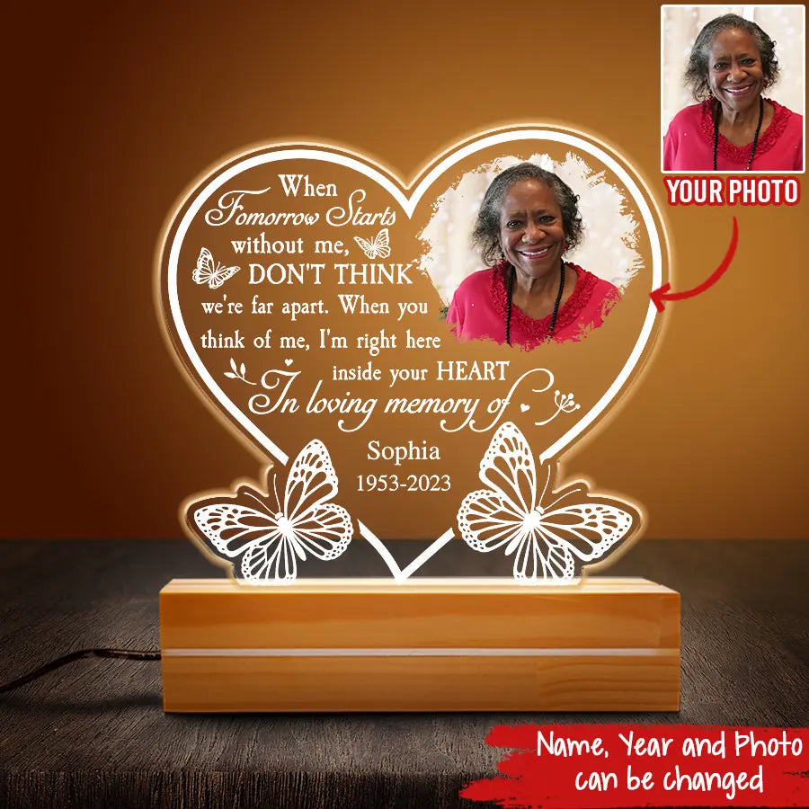 Personalized 3D LED Light Wooden Base, In Memory Gift, In Loving Memory Gifts, Memorial Light