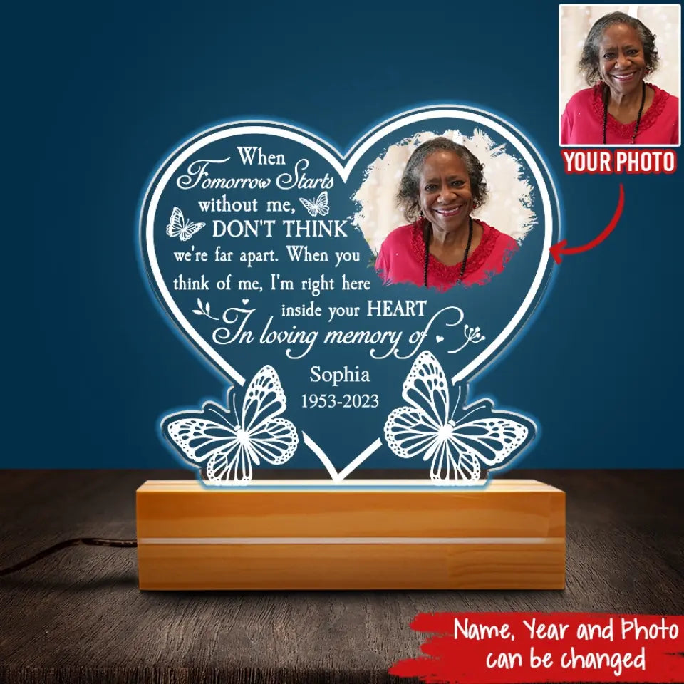 Personalized 3D LED Light Wooden Base, In Memory Gift, In Loving Memory Gifts, Memorial Light