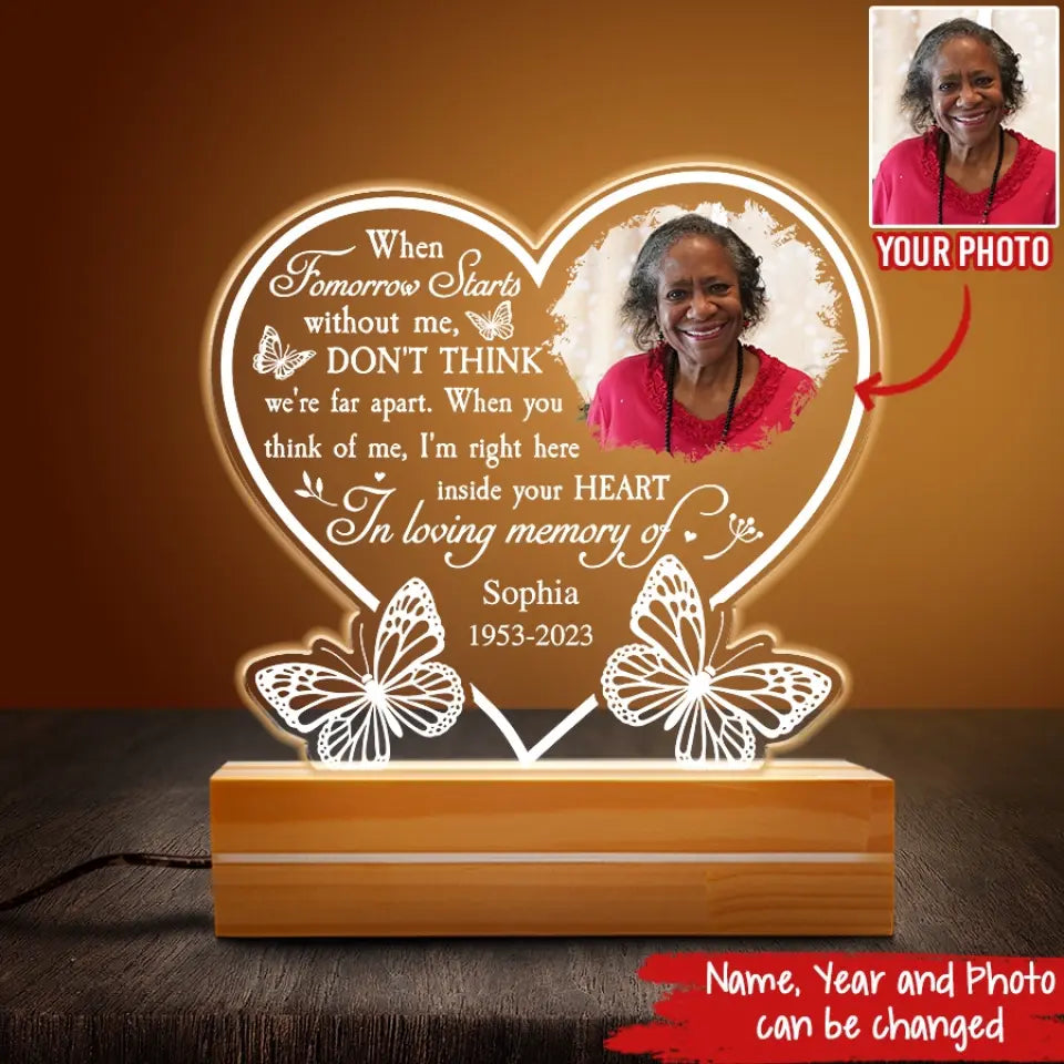 Personalized 3D LED Light Wooden Base, In Memory Gift, In Loving Memory Gifts, Memorial Light