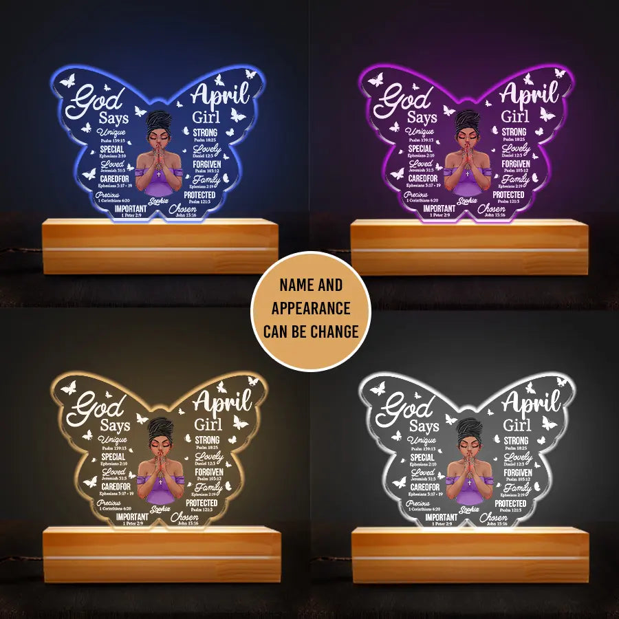 Personalized 3D LED Light Wooden Base, April Birthday Gift For Woman, Queens was Born In April Gifts, Melanin Afro Woman, Afro Queen Gift