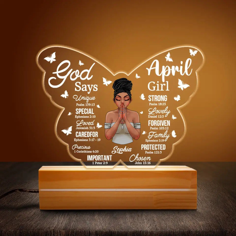 Personalized 3D LED Light Wooden Base, April Birthday Gift For Woman, Queens was Born In April Gifts, Melanin Afro Woman, Afro Queen Gift