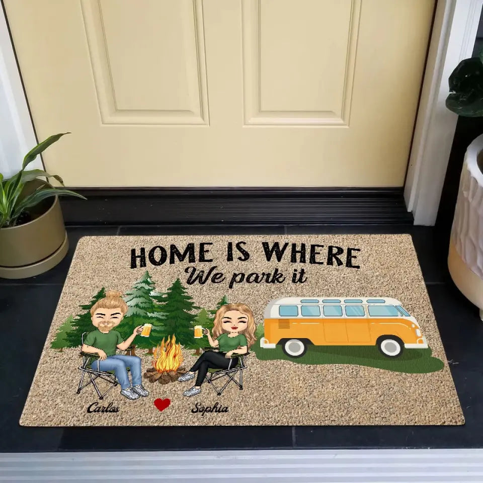 Home Is Where We Park It- Personalized Doormat, Couple Gift, Camping Lover Gift