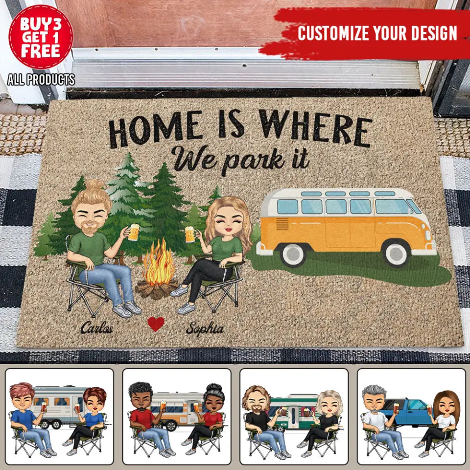 Home Is Where We Park It- Personalized Doormat, Couple Gift, Camping Lover Gift