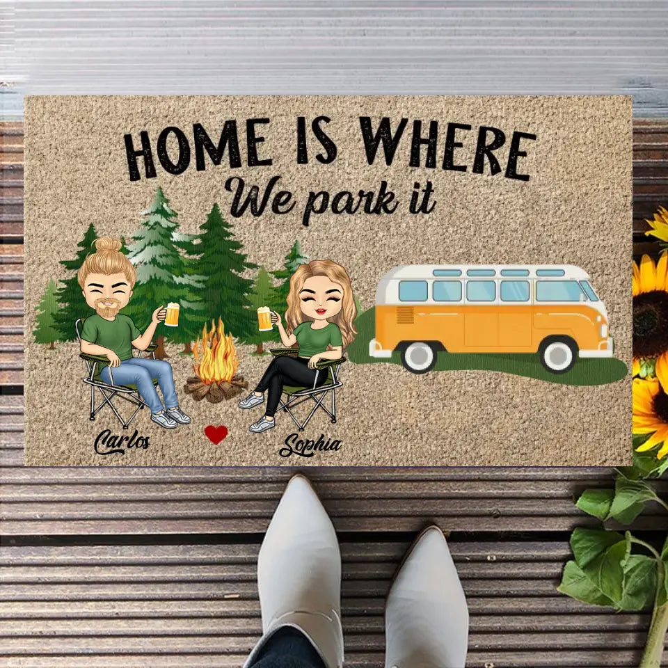 Home Is Where We Park It- Personalized Doormat, Couple Gift, Camping Lover Gift