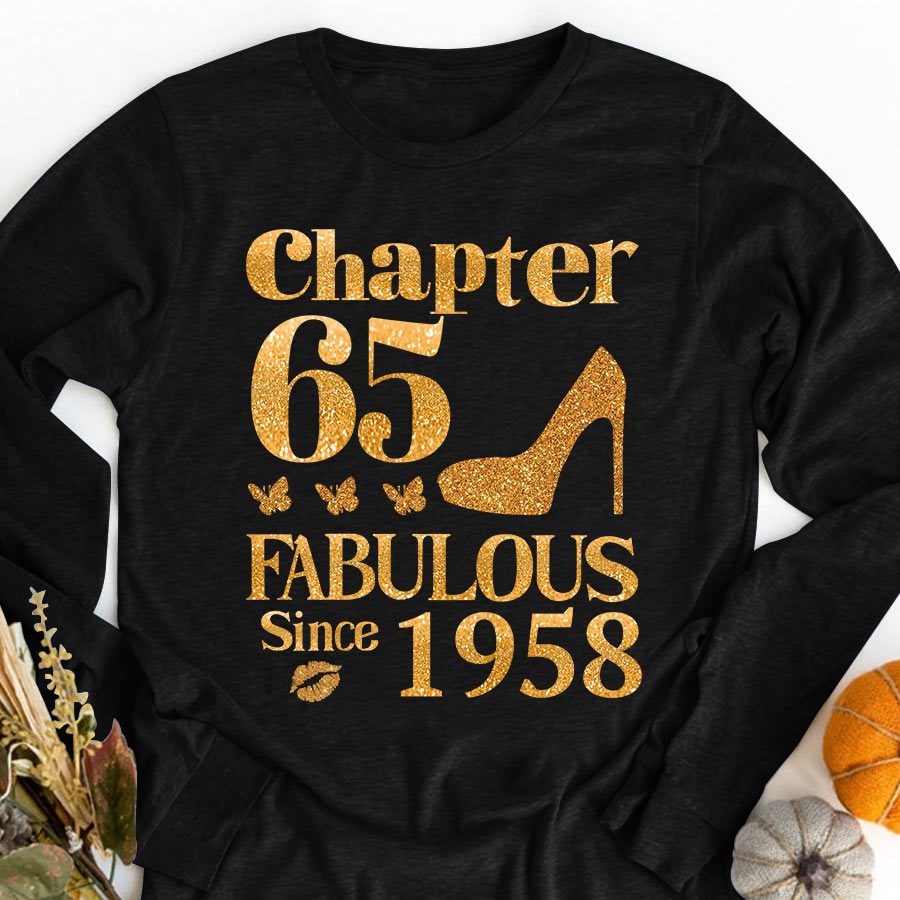 Chapter 65, Fabulous Since 1958 65th Birthday Unique T Shirt For Woman, Her Gifts For 65 Years Old , Turning 65 Birthday Cotton Shirt