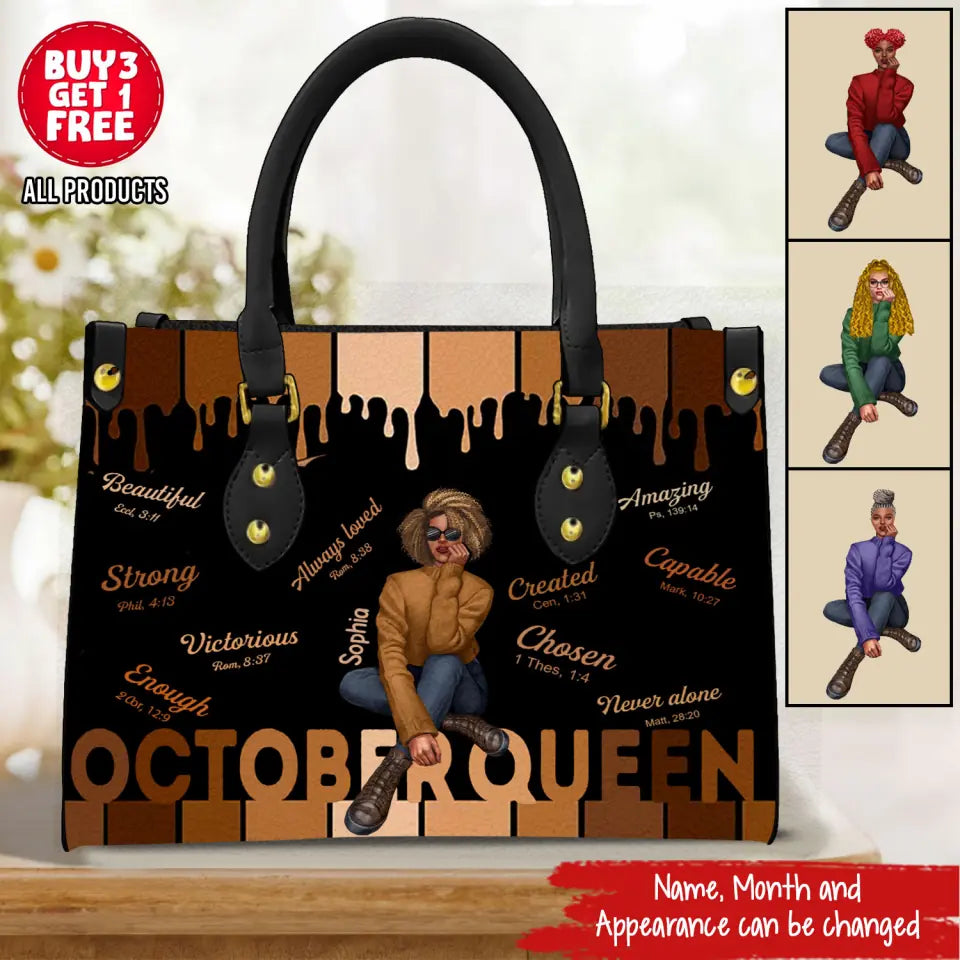 Personalized Leather Bag - Birthday, Handbag personalized, Custom Birthday Gift, Queens are Born In October, October Birthday Gifts For Woman