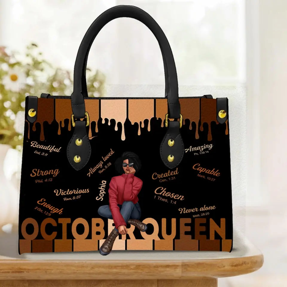 Personalized Leather Bag - Birthday, Handbag personalized, Custom Birthday Gift, Queens are Born In October, October Birthday Gifts For Woman