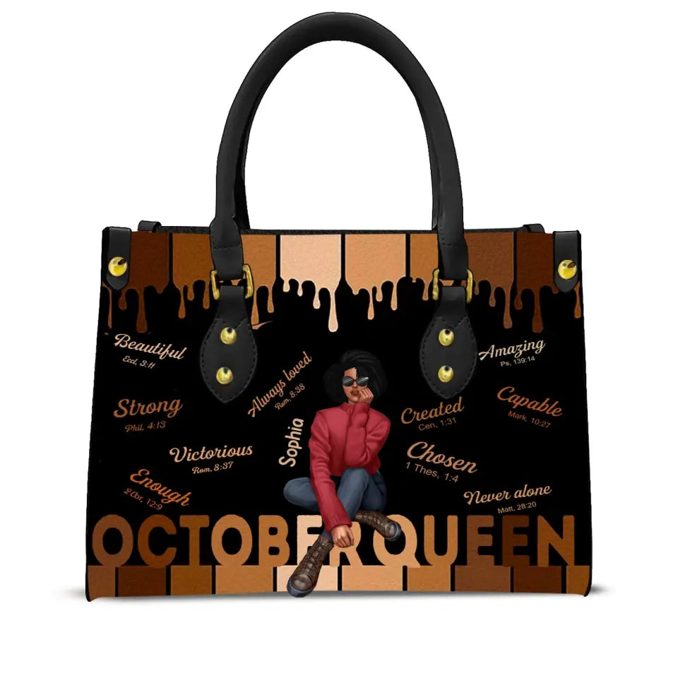 Personalized Leather Bag - Birthday, Handbag personalized, Custom Birthday Gift, Queens are Born In October, October Birthday Gifts For Woman