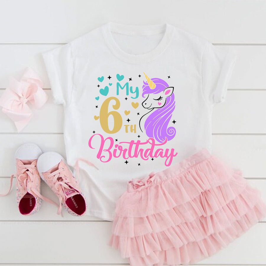 6th Birthday Shirt, Girl, 6 Birthday Shirt, Unicorn 6th Birthday Shirt, Six Birthday Shirt, Cute Birthday Shirt Ideas, Best T Shirts 2021, Baby Shirt
