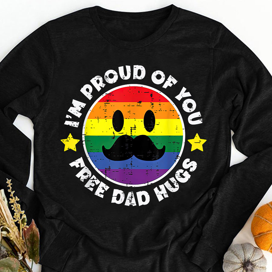 LGBT Shirts, Rainbow Pride Shirt, Proud Of You Free Dad Hugs Funny Gay Pride Ally LGBTQ Men T-Shirt