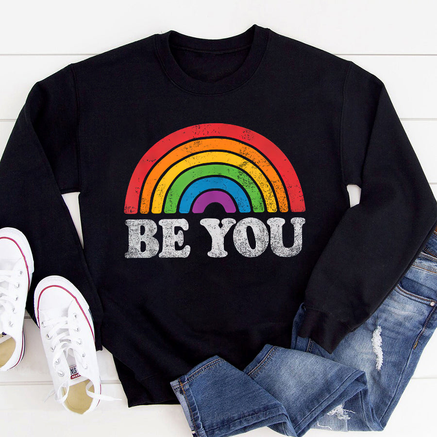 LGBT Shirts, Rainbow Pride Shirt, LGBTQ Be You Gay Pride LGBT Ally Rainbow Flag Retro Vintage T-Shirt