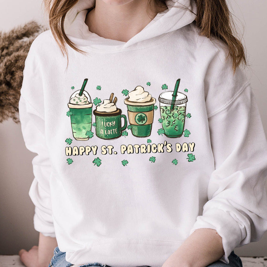 St. Patrick&#39;s coffee Shirts, Lucky latte lover iced cute funny gifts, Shamrock Shirt, Saint Patricks Day Shirt