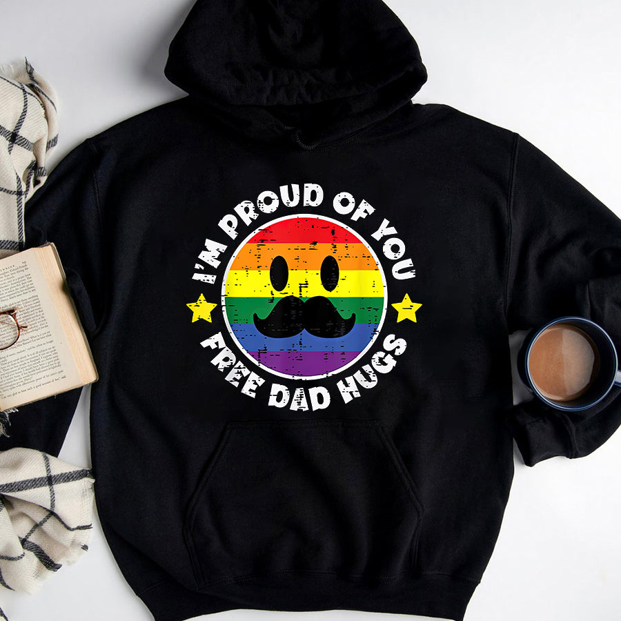 LGBT Shirts, Rainbow Pride Shirt, Proud Of You Free Dad Hugs Funny Gay Pride Ally LGBTQ Men T-Shirt