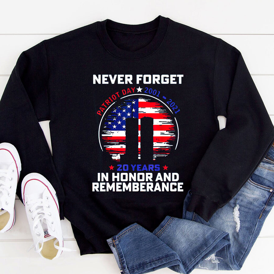Patriot Day 2022 Shirt 911 Memorial Shirts Never Forget Patriot Day 20 years in honor and rememberance T-Shirt