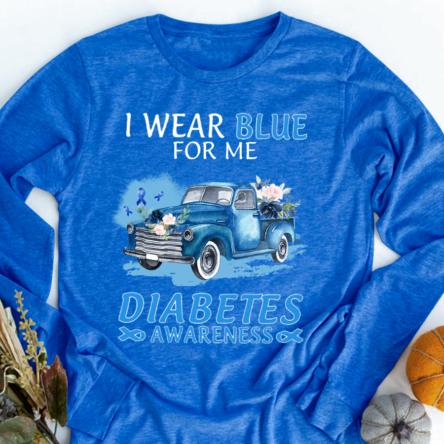 Truck Car I Wear Blue For Me T Shirt , T1D Diabetes Awareness Gift, World Diabetes Day, Blue Ribbon