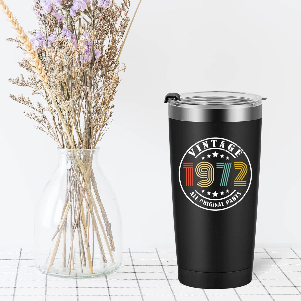 50th Birthday Gifts for Men Women Friends, Tumbler 20 oz, Double Sided Printed Birthday, Back in 1972 Old Time Information