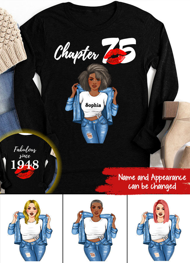 Custom Birthday Shirts, Chapter 75, Fabulous Since 1948 75th Birthday Unique T Shirt For Woman, Her Gifts For 75 Years Old, Turning 75 Birthday Cotton Shirt