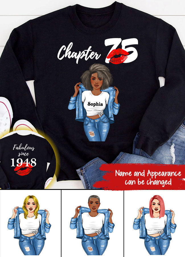 Custom Birthday Shirts, Chapter 75, Fabulous Since 1948 75th Birthday Unique T Shirt For Woman, Her Gifts For 75 Years Old, Turning 75 Birthday Cotton Shirt
