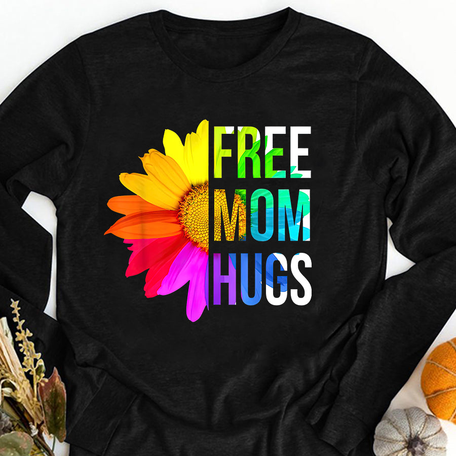 LGBT Shirts, Rainbow Pride Shirt, Free Mom Hugs Gay Pride LGBT Daisy Rainbow Flower Hippie T-Shirt