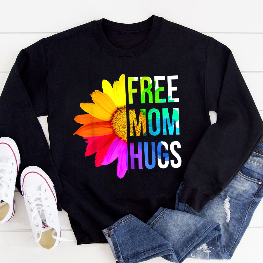 LGBT Shirts, Rainbow Pride Shirt, Free Mom Hugs Gay Pride LGBT Daisy Rainbow Flower Hippie T-Shirt