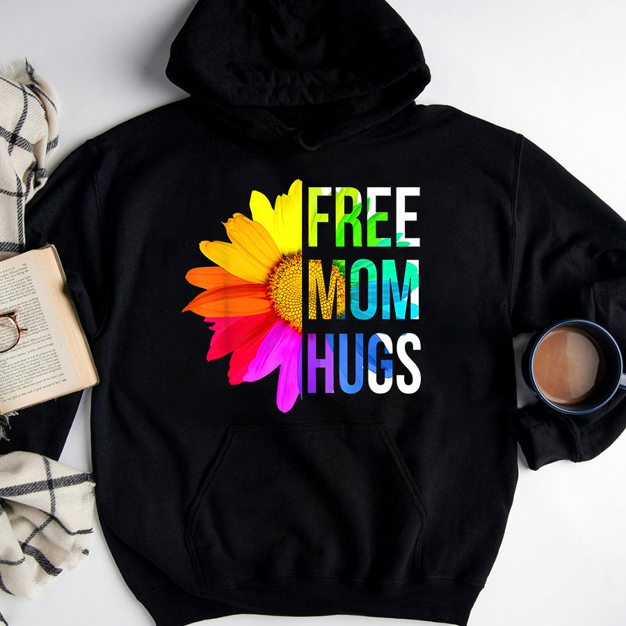 LGBT Shirts, Rainbow Pride Shirt, Free Mom Hugs Gay Pride LGBT Daisy Rainbow Flower Hippie T-Shirt