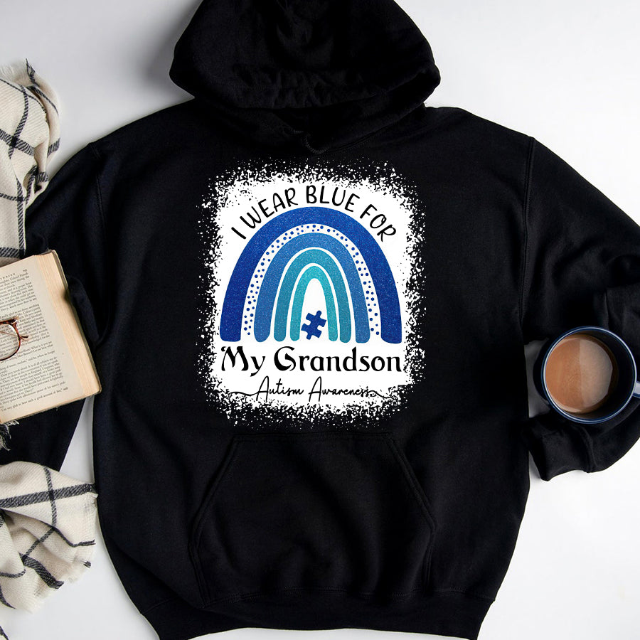 I Wear Blue For My Grandson Autism Awareness Rainbow T-Shirt Grandpa Grandma Autism Awareness Shirt