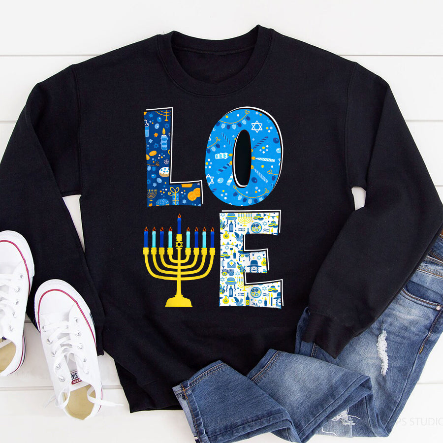 Love Cute Hanukkah Decoration Menorah Pajama Matching Family T Shirt, Funny Hanukkah Shirts, Chanukah Gifts