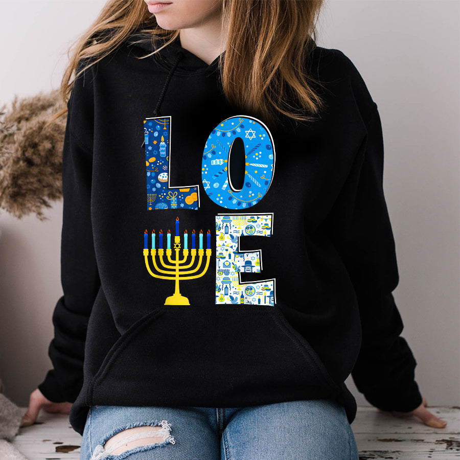 Love Cute Hanukkah Decoration Menorah Pajama Matching Family T Shirt, Funny Hanukkah Shirts, Chanukah Gifts