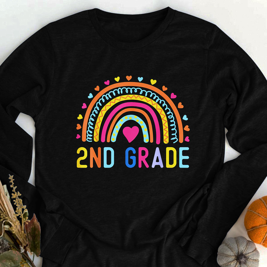 Happy First Day Shirts 2nd Grade Rainbow Girl Boys Teacher Hello Second Grade Squad T-Shirt