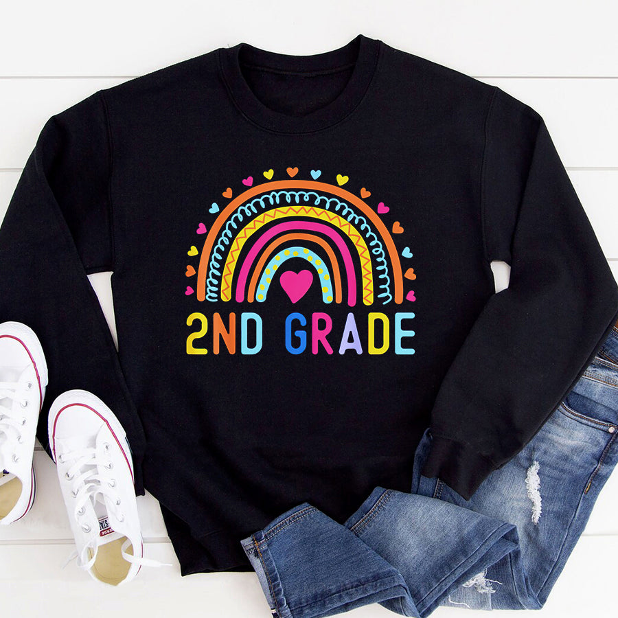 Happy First Day Shirts 2nd Grade Rainbow Girl Boys Teacher Hello Second Grade Squad T-Shirt