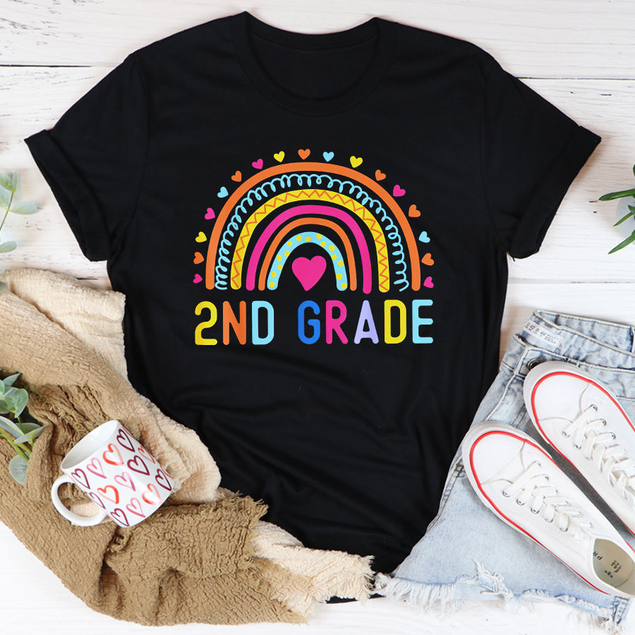Happy First Day Shirts 2nd Grade Rainbow Girl Boys Teacher Hello Second Grade Squad T-Shirt