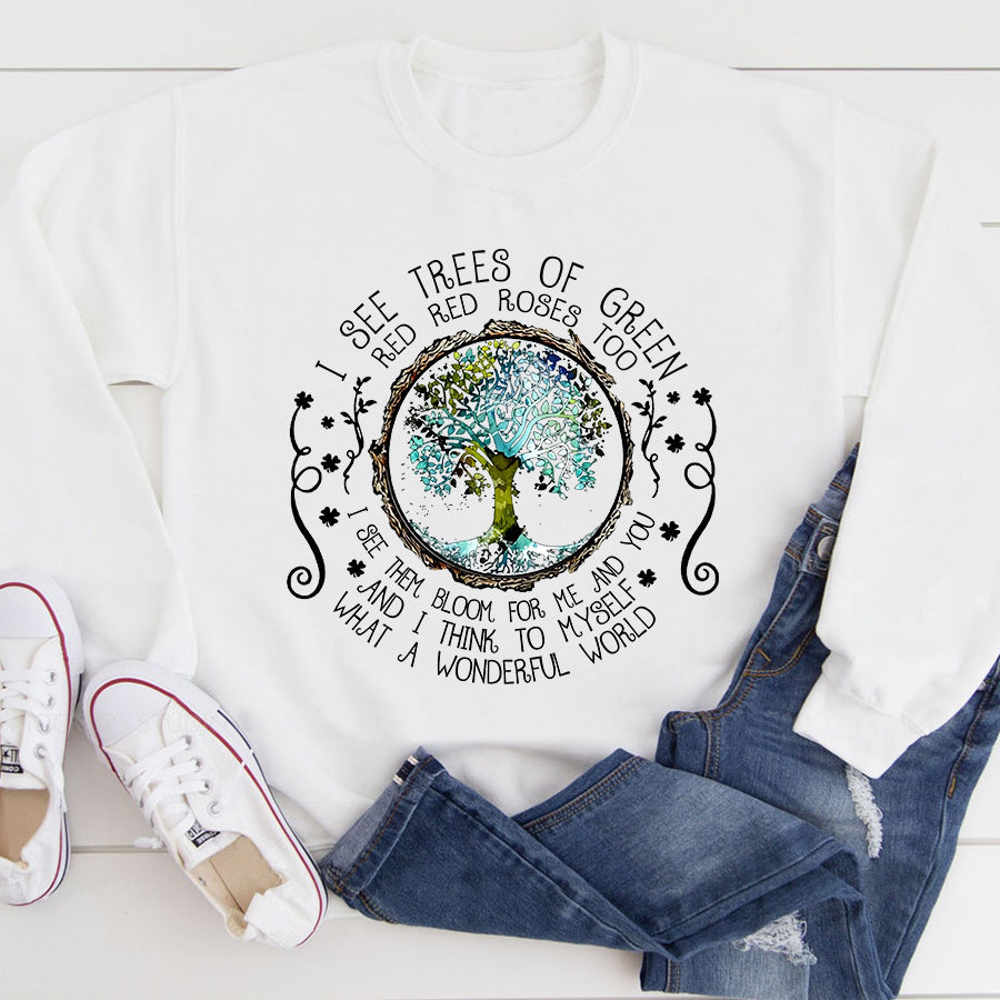 I See Trees Of Green Hippie t shirt, Cute hippie shirt, Tree Hippie T-shirt, hippie gift, sunflowers lover cotton shirt for women